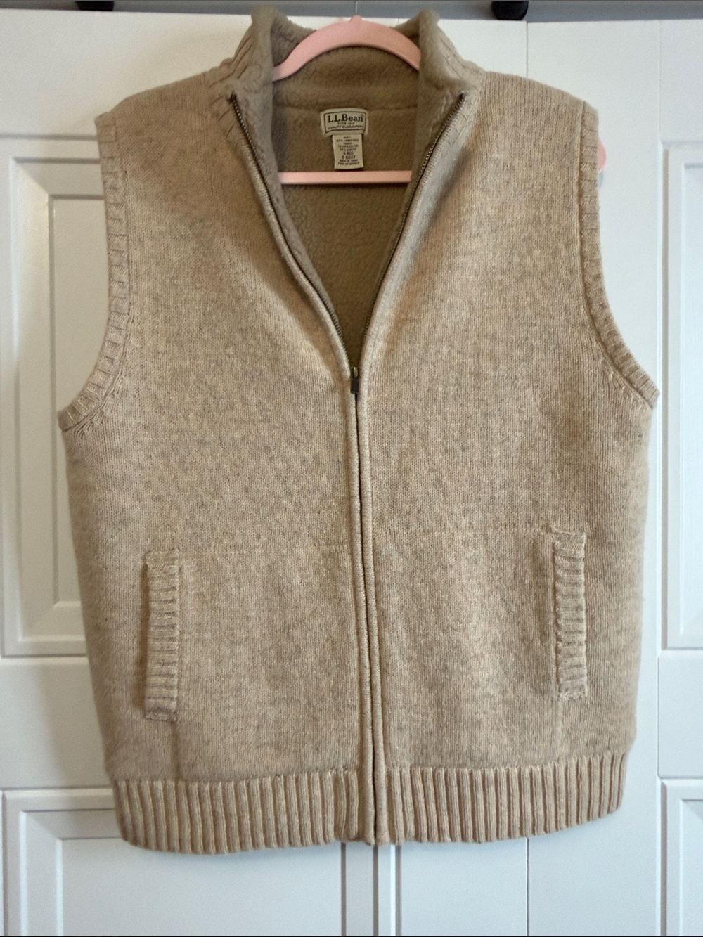 L.L. Bean Men's Tan Zip-Up 100% Lambswool Vest